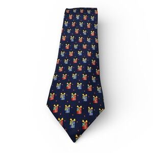 Vintage Lands’ End Holiday Novelty 100% Silk Tie Gift Print 90s Made In The USA